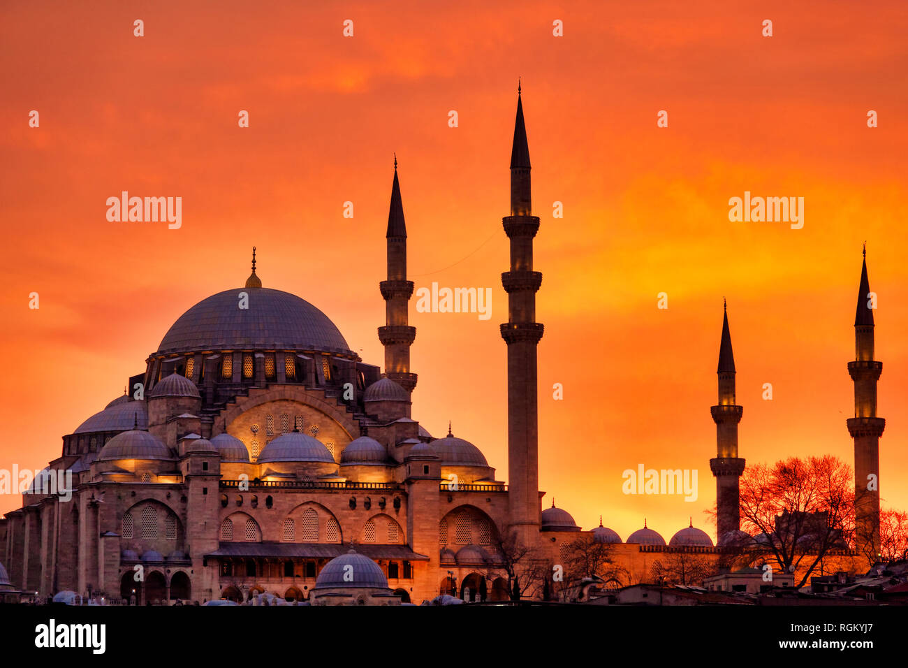 Mosquée de Suleymaniye au coucher du soleil à Fatih, Istanbul, Turquie Banque D'Images