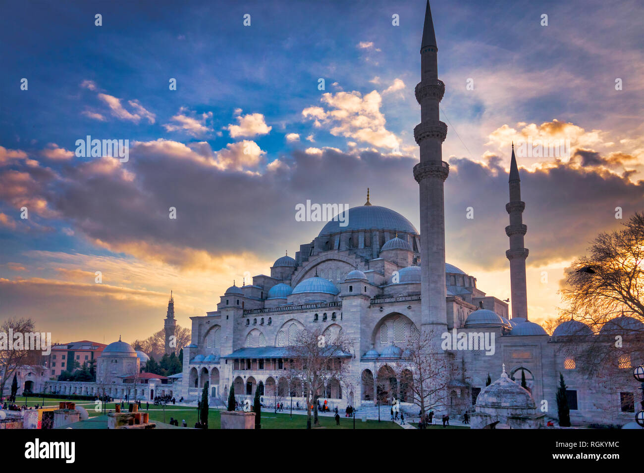 Mosquée de Suleymaniye au coucher du soleil à Fatih, Istanbul, Turquie Banque D'Images