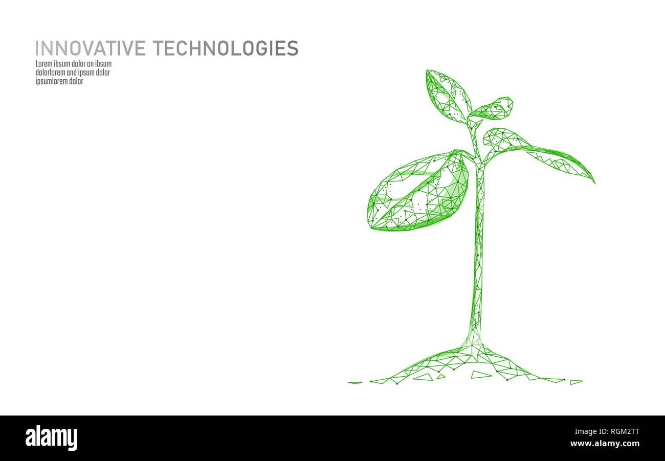 Plant sprout ecological concept abstrait. Des plantules de rendu 3D de feuilles d'arbres. Sauver la planète nature environnement eco vie croître triangles polygone poly bas Illustration de Vecteur