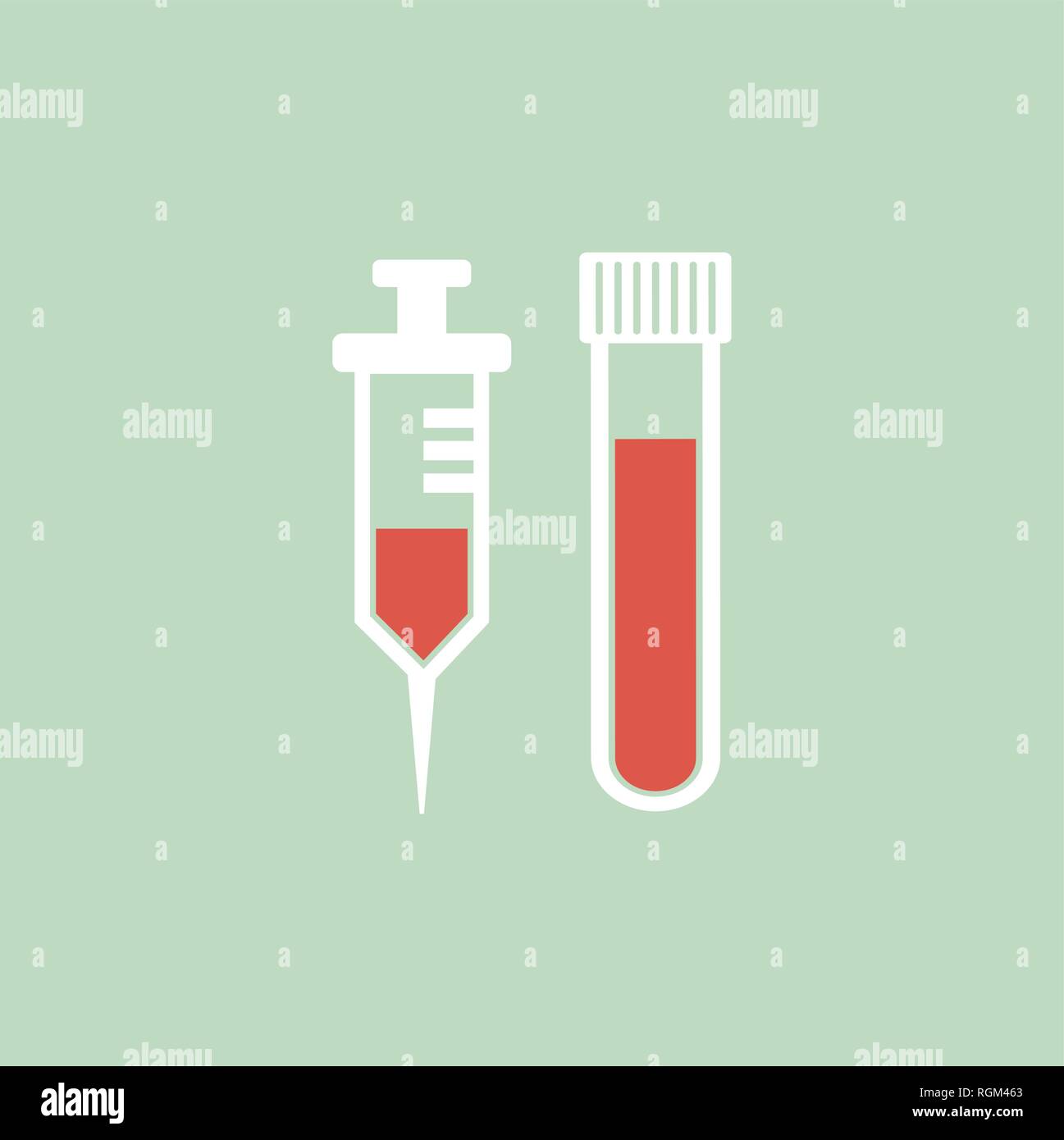 Injection seringue de sang et l'icône plate et tube Illustration de Vecteur