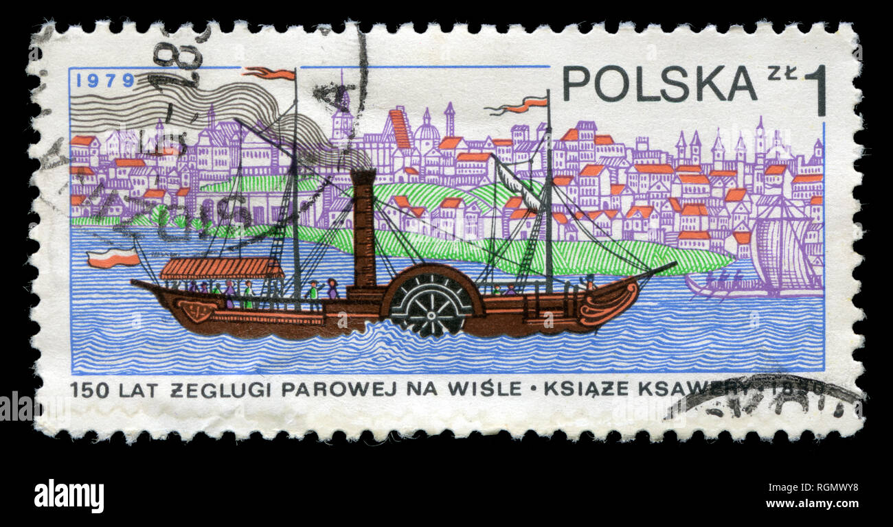 Timbre-poste de la Pologne dans la Vistule, navigation, 150e anniv. série émise en 1979 Banque D'Images