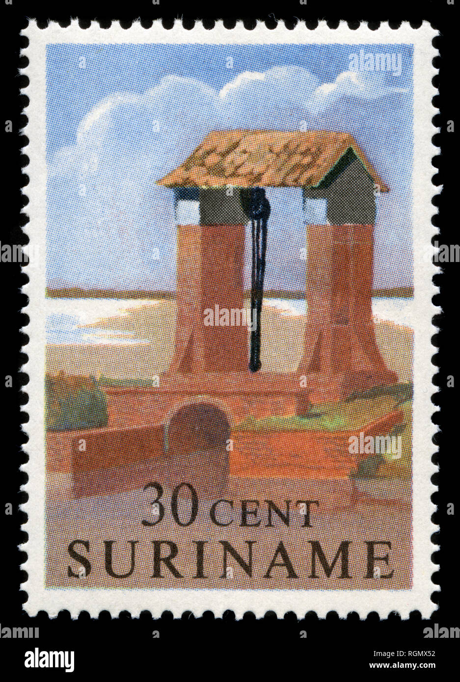 Timbre-poste par le Suriname dans les bâtiments historiques série émise en 1961 Banque D'Images