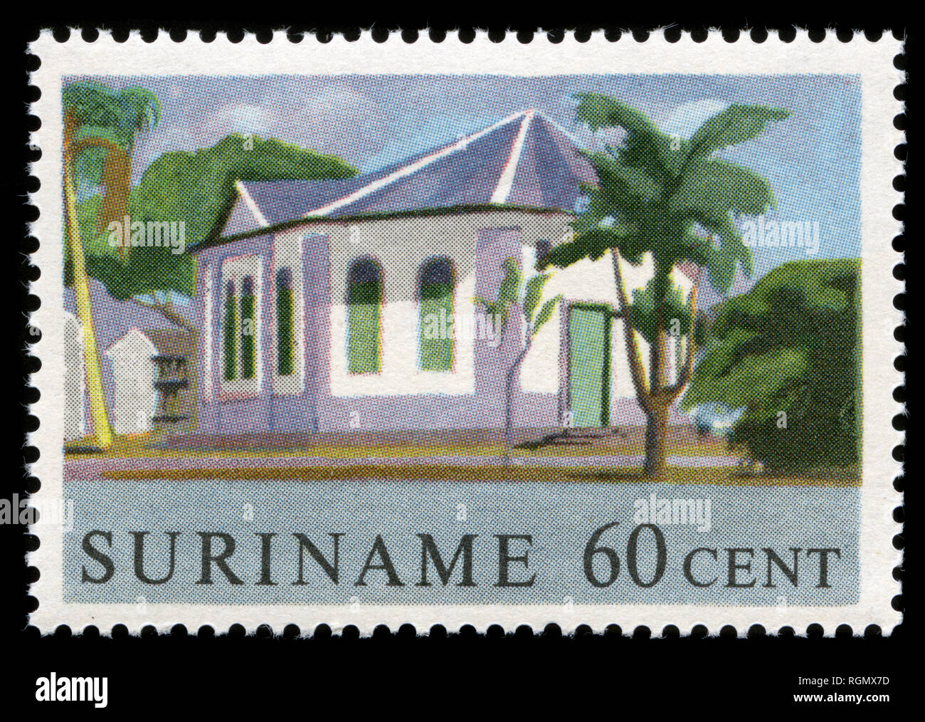 Timbre-poste par le Suriname dans les bâtiments historiques série émise en 1961 Banque D'Images