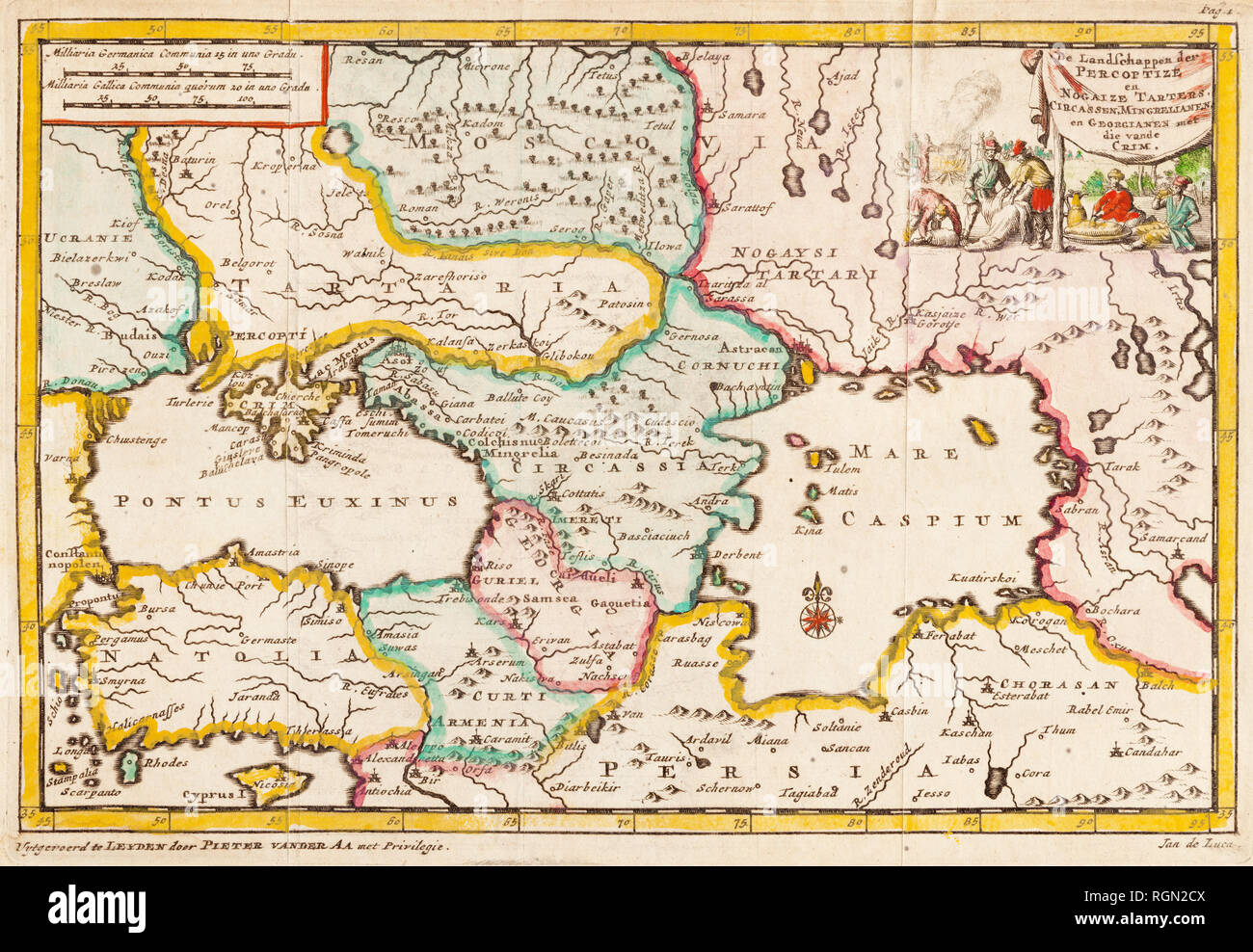 Les paysages de Perecope et Tartares Nogai (Crimée), Circasses. Piter Van der Aa (Leiden, 1707). Banque D'Images