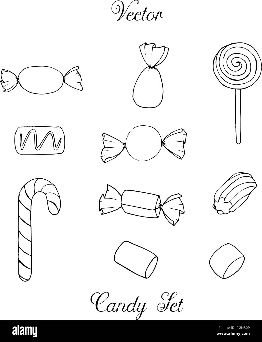 Hand drawn vector set bonbons isolé sur le fond blanc. Maison de décoration. Illustration de Vecteur