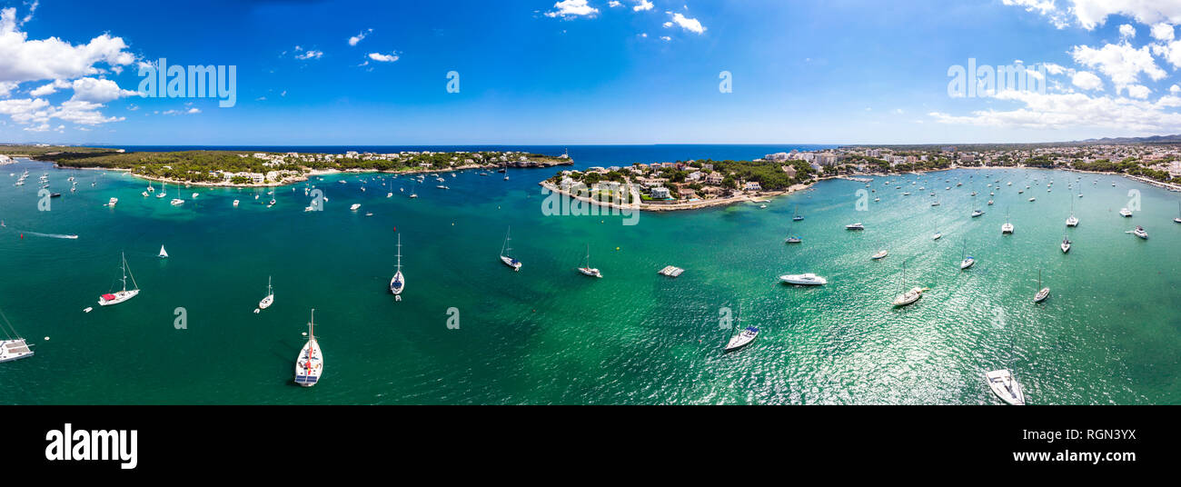 Espagne, Baléares, Mallorca, Portocolom, Punta de ses Crestes, Baie de Portocolom Banque D'Images