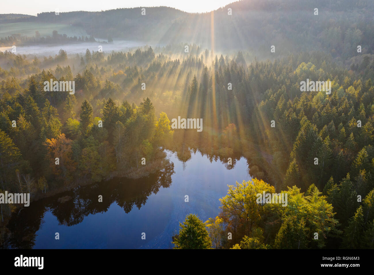 Allemagne, Berlin, Toelzer, terres Dietramszell, lever du soleil sur la nature réserver Klosterfilz Banque D'Images