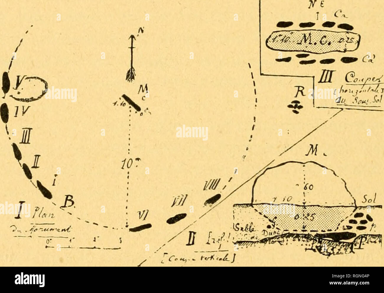 . Bulletin de la SociÃ©tÃ© des sciences naturelles de l'Ouest de la France. Histoire naturelle -- France. BULL 64. SOC. se. NAT. OUEST. Â 3* SÃR., T. II Certainement, jamais les NÃ©olithiques n'ont construit dans de pareilles conditions et sur un tel terrain ! "Le sable mouvant, mÃªme. couvert de forÃªts, ne peut pas Ãªtre une rÃ©gion Ã MÃ©galithes importants... b) Mais si l'on envisager, non plus, les dunes vraies, mais simplement les mâche divans de sable de dunes, ou dÃ©pÃ'ts de sable ? Maritimes, qui se voient souvent sur les falaises peu Ã©levÃ©es, voisines d'anses sans roches, plaques, TRÀ¨ Banque D'Images