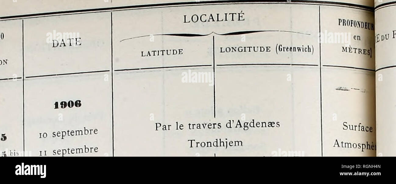 . Bulletin du MusÃ©e ocÃ©anographique de Monaco. Océan. j'ai septembre septembre septembre ; 13 septembre 3 septembre 14 septembre 4 septembre â ¢ i5 septembre -16 septembre 6 septembre 7 septembre 18 septembr Pa Par le travers d'AgdenÅs Trondhjem N. 2 | 7Â° 14'â (â¢Â"â ) E. le travers de d'.Eggeflu FlÅmsÃ r le travers de' Frek6 le Fiskholm Sjelanger de travers Devant Bratholmen Selbjorns HÃievarde fond du fjord Nirfa HÃievarde tmosp Surfa En quittant 58Â° 38' N. 5o 40' E. 56Â° 34' N. 5o 3' 55o 59' E. : N. 40 55' E. 55Â° 3o' N. 40 55' 25' 520 E. N. 3o 3o' E. 52Â" j8' n 3 o 5' E. N. O° 10' W. PRO Banque D'Images