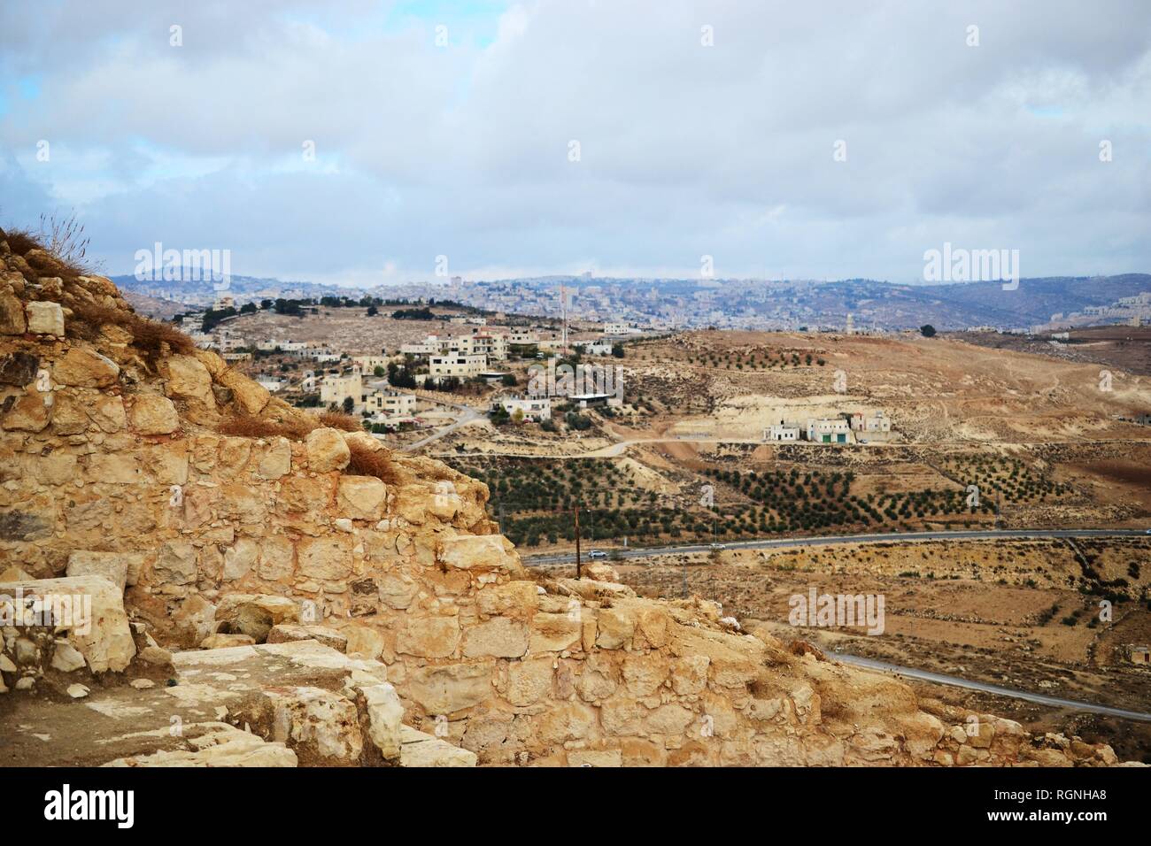 Herodium Hérodion, forteresse d'Hérode le Grand, vue du territoire palestinien Banque D'Images