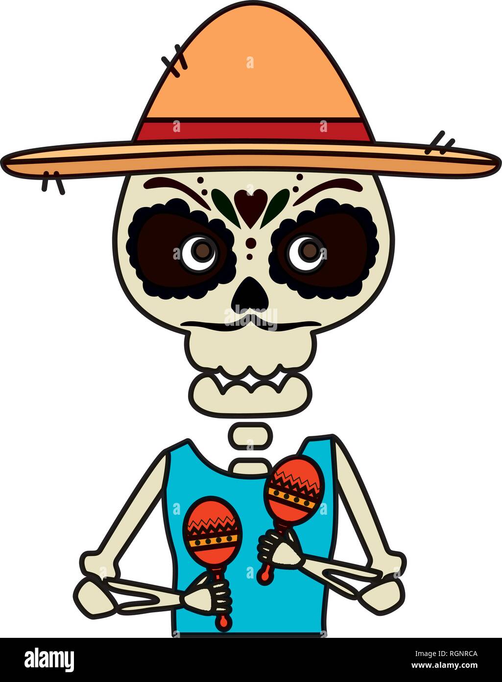 Avec chapeau mexicain squelette et les maracas Image Vectorielle Stock -  Alamy