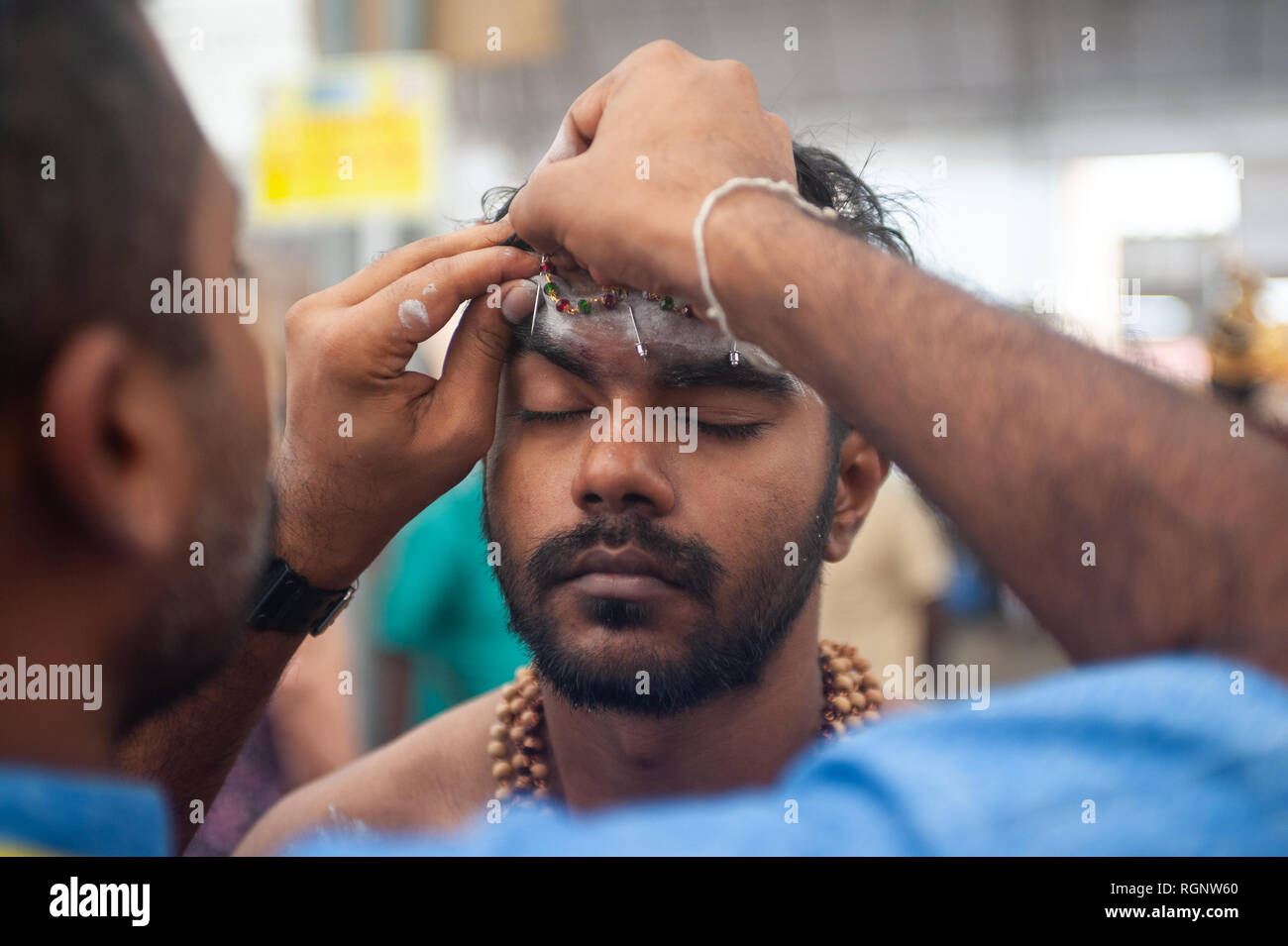 21.01.2019, Singapour, République de Singapour, en Asie - Au cours de l'Thaipusam festival au Sri Srinivasa Perumal Temple dans Little India. Banque D'Images
