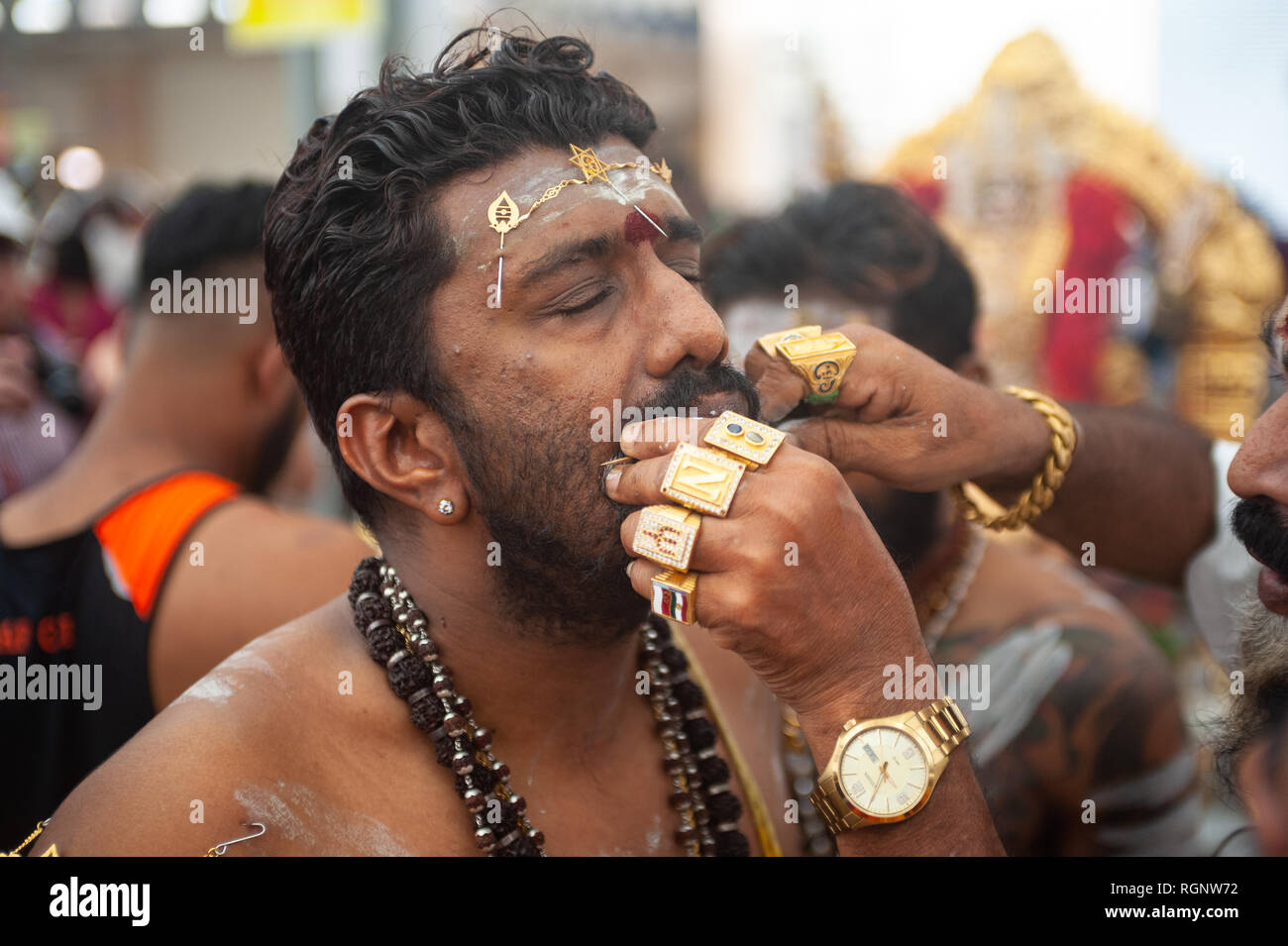 21.01.2019, Singapour, République de Singapour, en Asie - Au cours de l'Thaipusam festival au Sri Srinivasa Perumal Temple dans Little India. Banque D'Images