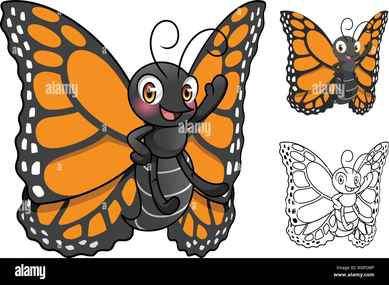 Papillon monarque cartoon character design, isolé sur fond blanc, vector clip art illustration. Illustration de Vecteur