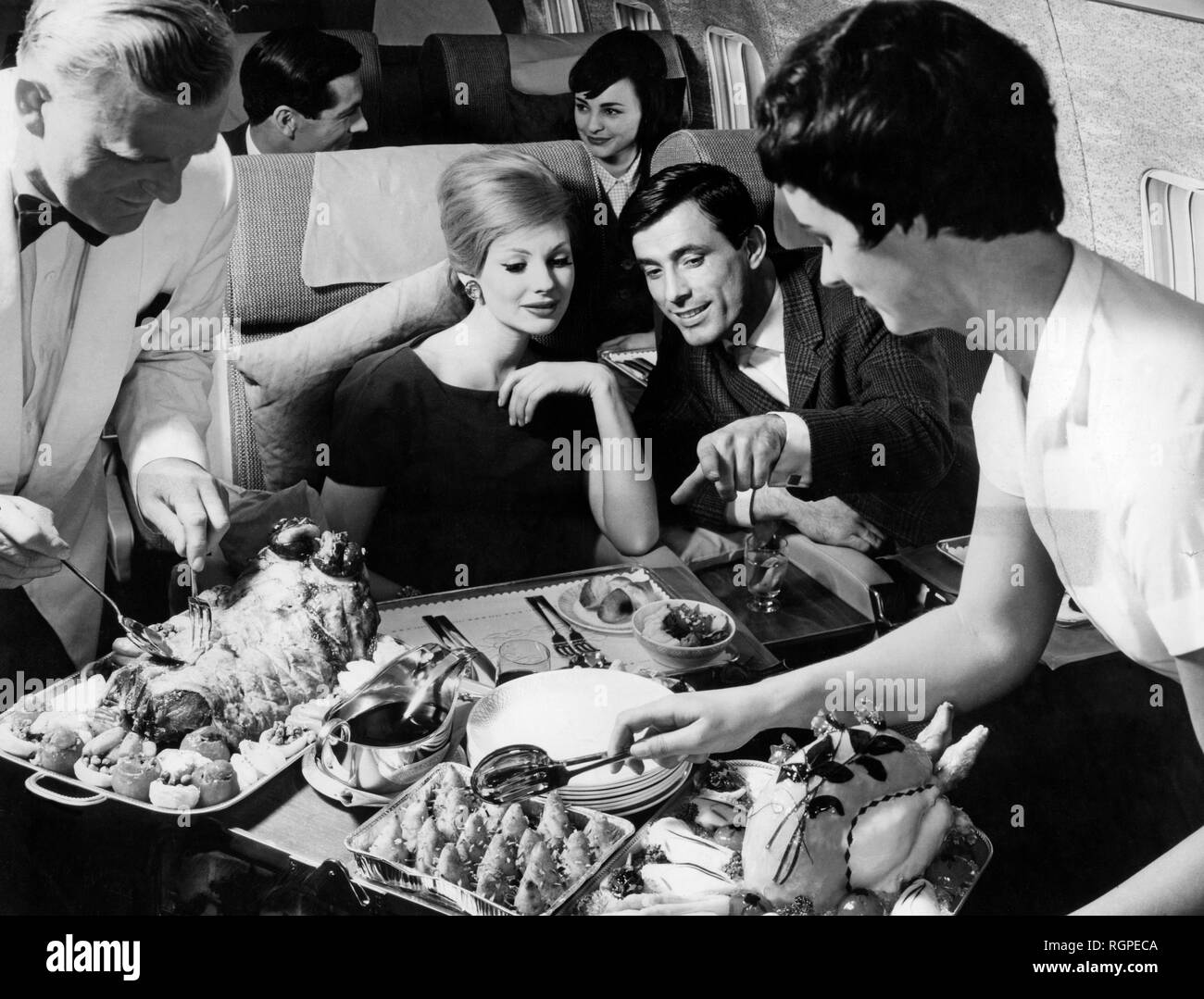 Couple sur avion, British Overseas Airways Corporation, 1960 Banque D'Images
