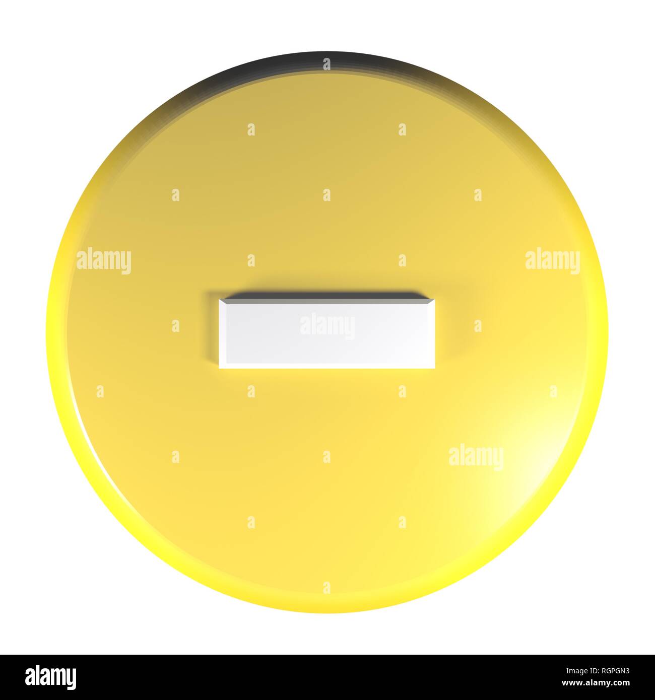 Bouton poussoir cercle jaune avec le signe - pour l'opération de soustraction - le rendu 3D illustration Banque D'Images