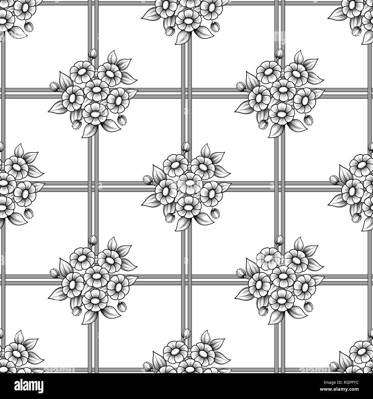 Fond noir et blanc transparent avec des fleurs et de la grille. Fond d'écran aperçu bouquets Daisy Illustration de Vecteur