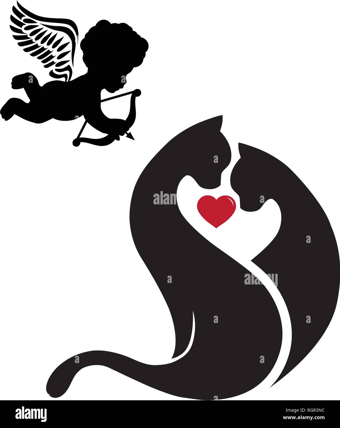 Les chats, cœur et de Cupidon Illustration de Vecteur