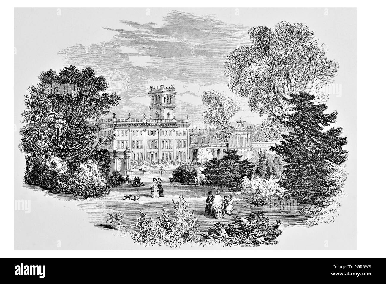 Trentham Hall siège du duc de Sutherland converti par M. Barry dans une australienne très enrichi composition. Motif par Capability Brown Banque D'Images