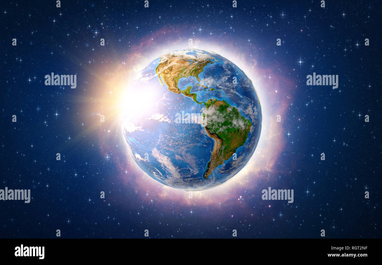 Le réchauffement de la planète Terre, de l'Amérique. Illustration 3D - Éléments de cette image fournie par la NASA. Banque D'Images