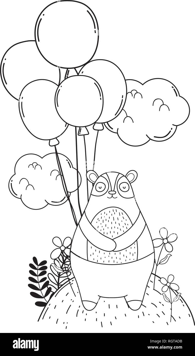 Cute Bear avec des ballons d'hélium dans le paysage Illustration de Vecteur