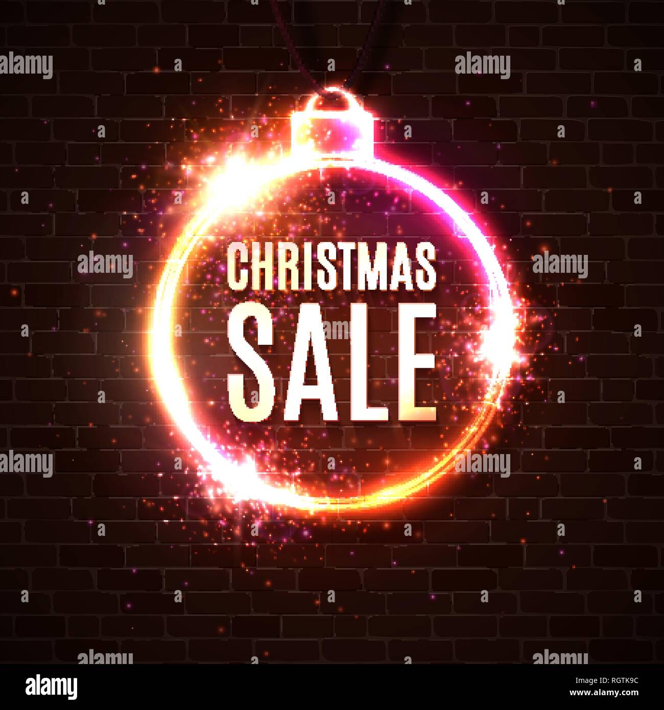 Vente de Noël Promotions bannière. Carte style néon. Illustration de Vecteur Vente de Noël Promotions bannière. Carte style néon. Illustration de Vecteur