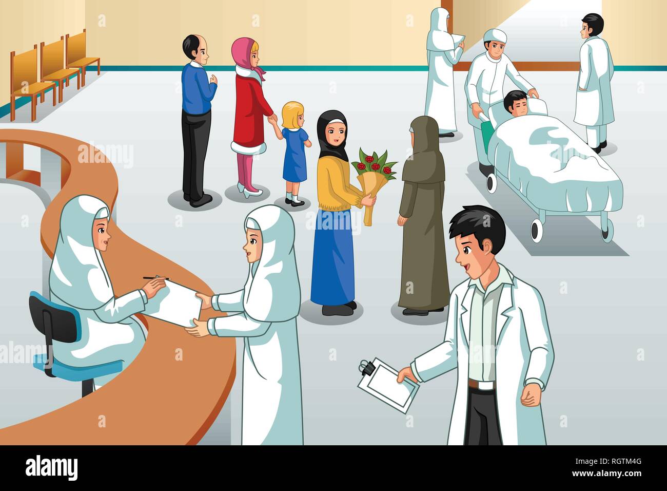 Un vecteur illustration de la scène de l'hôpital musulman Illustration de Vecteur