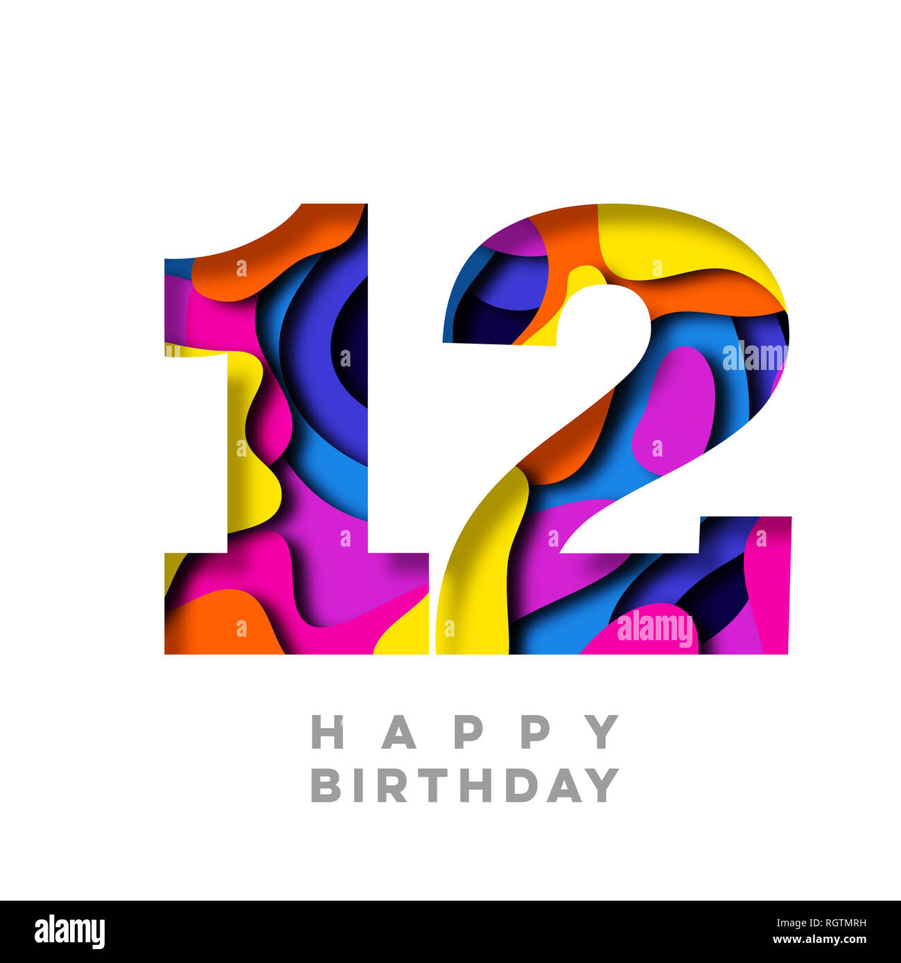 Numero 12 Joyeux Anniversaire Papier Colore Design Decoupe Photo Stock Alamy