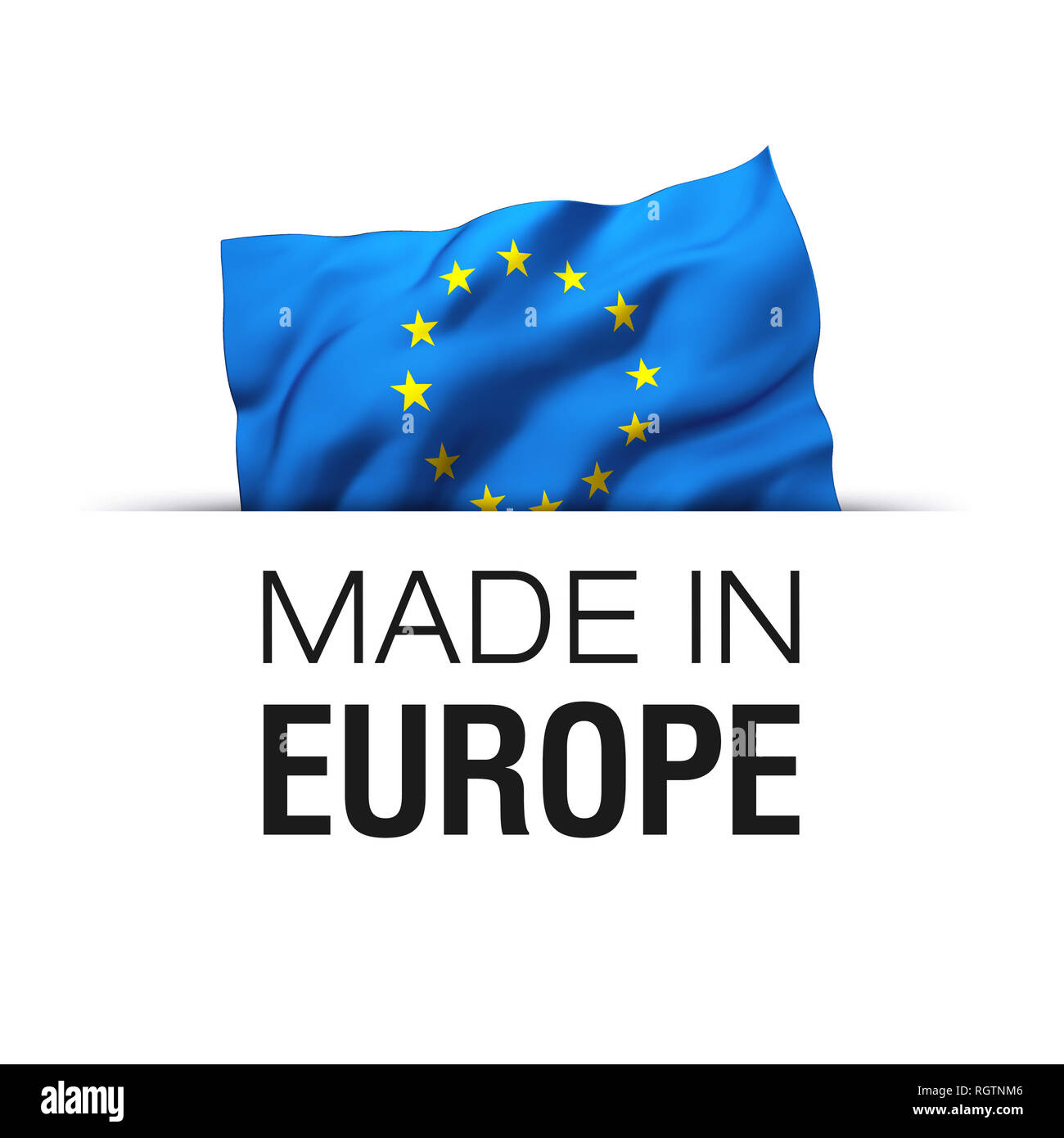 Made in EU Europe - Garantir l'étiquette avec une forme d'un drapeau de l'Union européenne. Banque D'Images