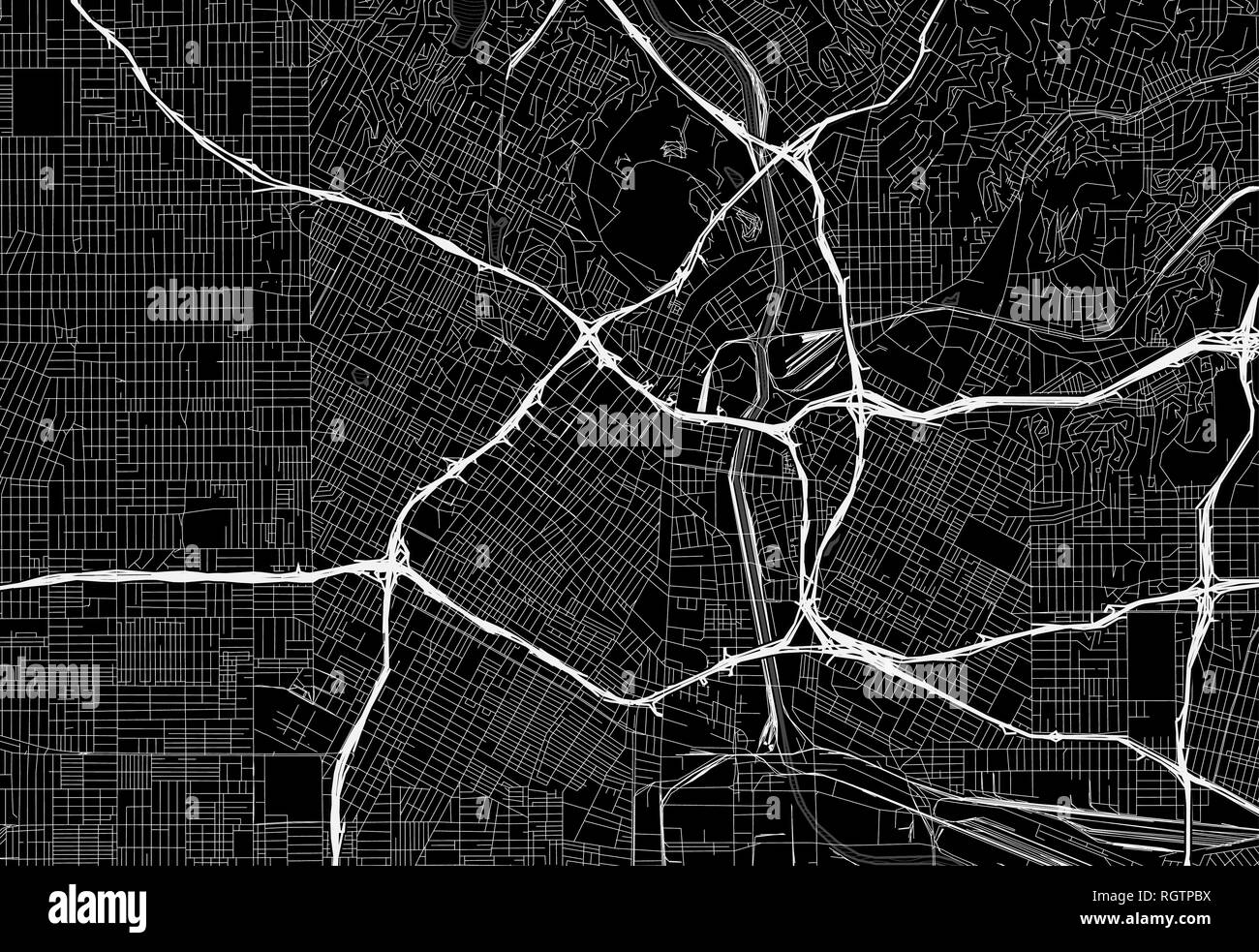 Carte noire du centre-ville de Los Angeles, États-Unis d'Amérique ce vecteur artmap est créé comme un arrière-plan décoratif ou un signe de voyage unique. Illustration de Vecteur