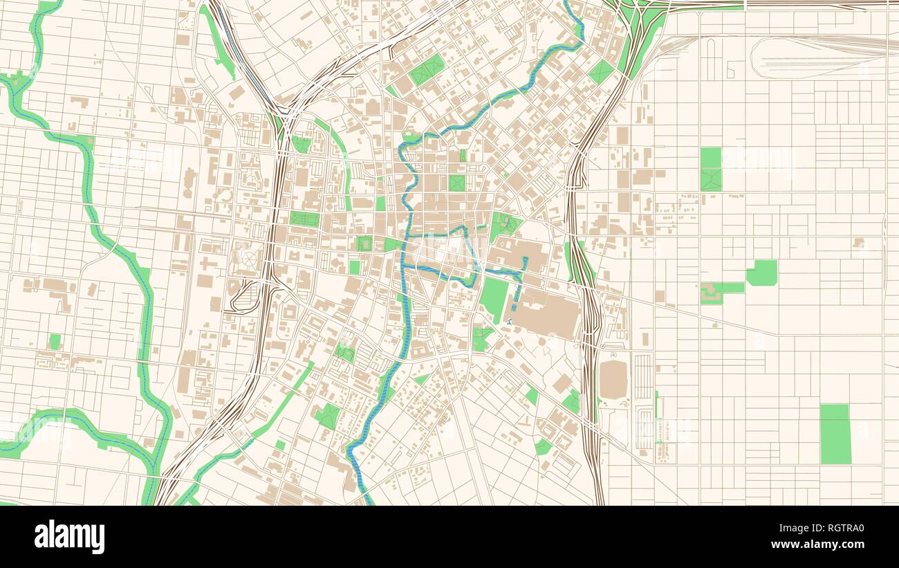 Carte des rues de San Antonio, Texas. Cette couleur classique plan de San Antonio contient plusieurs formes pour les routes, rues, plus grand et plus petit et de l'eau Illustration de Vecteur