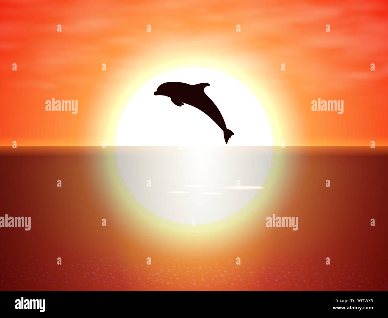 Le Saut Du Dauphin Sur Leau Du Coucher De Soleil Vecteurs
