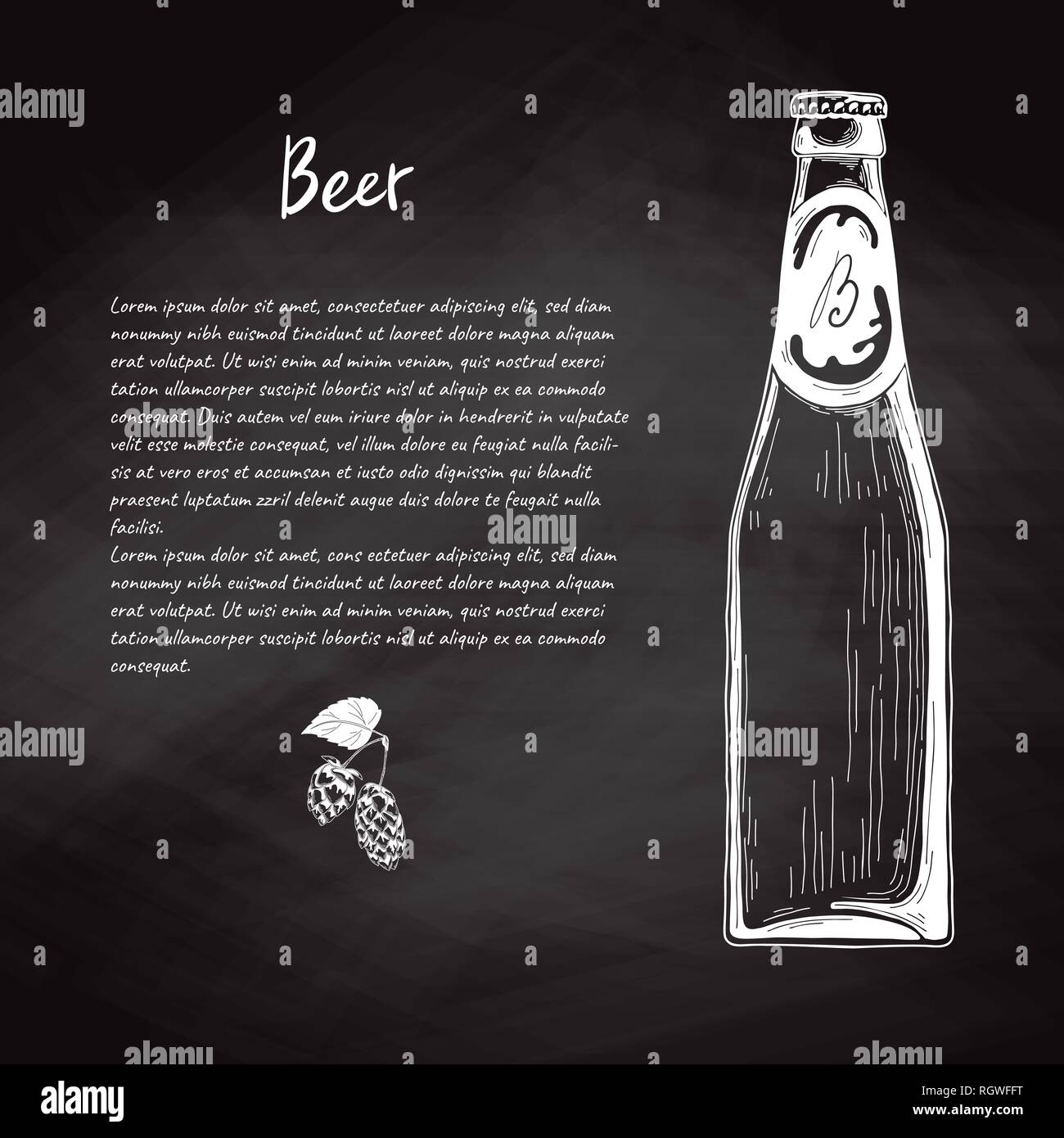 Bouteille de bière au croquis style. Vector illustration pour menu de bar. Illustration de Vecteur