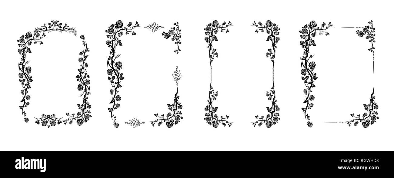 Élégant noir prescrits de roses pour la conception de mariage, anniversaire, fête, anniversaire. Pour l'invitation, billet, dépliant, bannière, affiche et tattoo Illustration de Vecteur