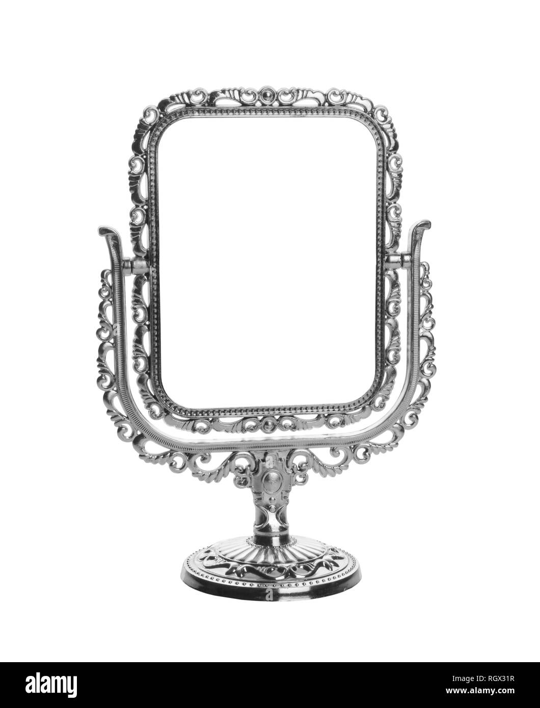 Miroir argent isolé sur fond blanc Banque D'Images