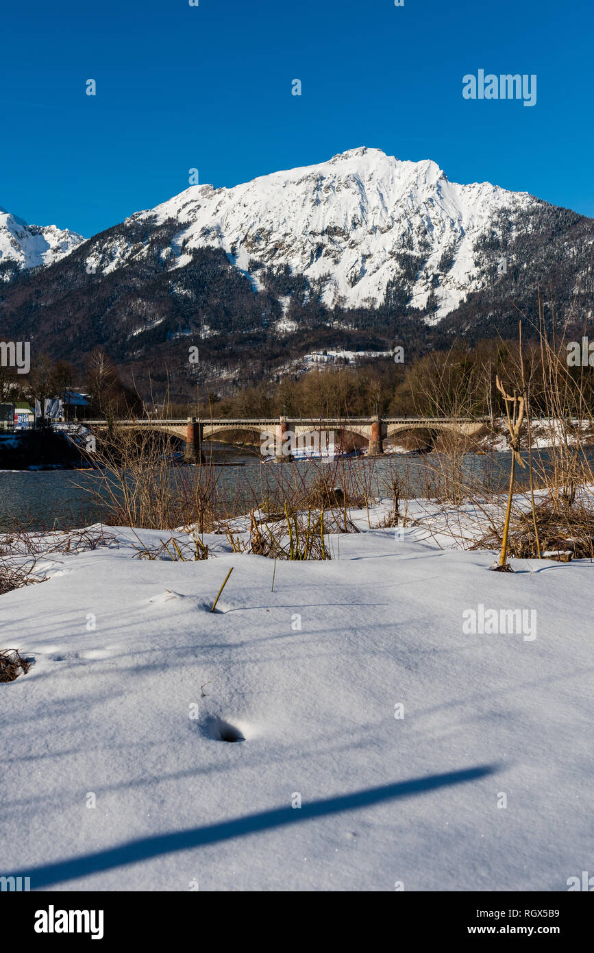 En hiver il Salzach, Bad Reichenhall, Allemagne Bavière Banque D'Images