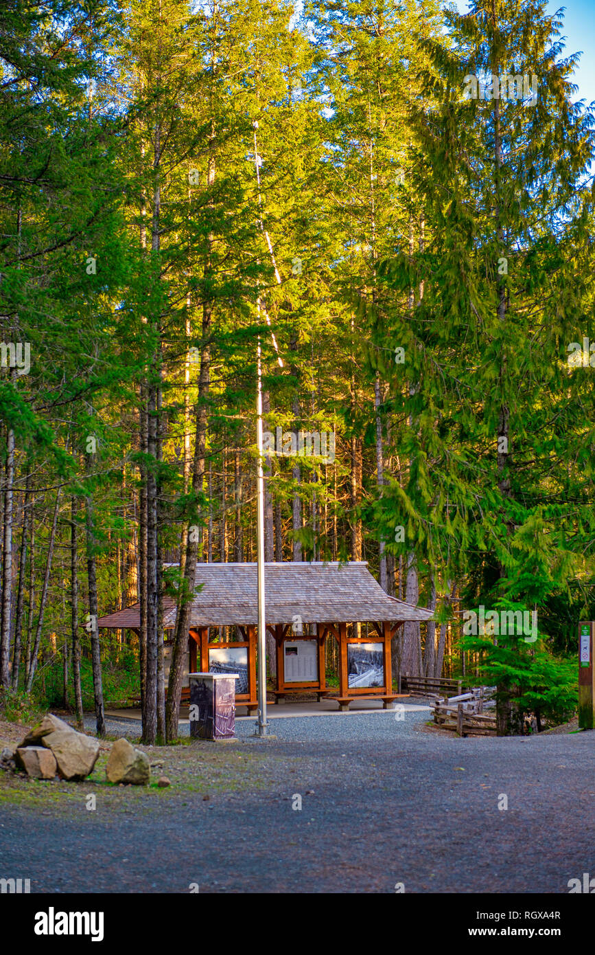 COWICHAN VALLEY - DEC 13, 2018 : stand d'informations lors de l'historique Kinsol Trestle Park, l'un des plus grands ponts en bois au monde construit en 1911 je Banque D'Images