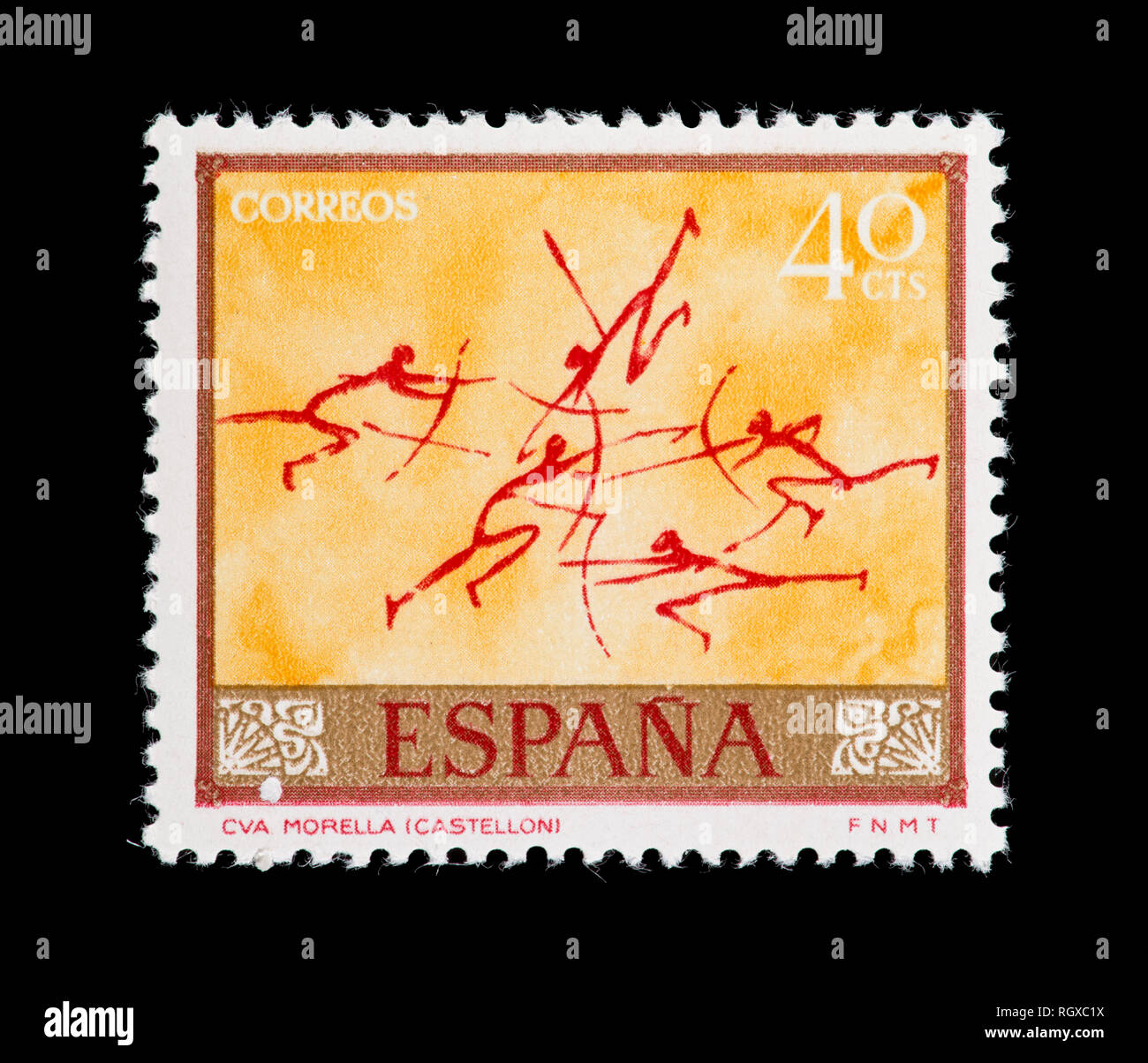 Timbre-poste de l'Espagne sur l'art rupestre, archers de la pré-historique d'habitants. Banque D'Images