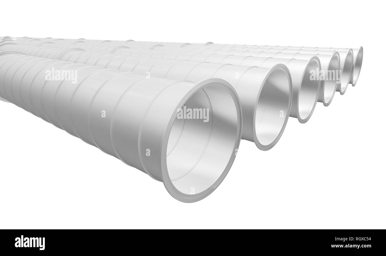 Rangée de pipelines industriels blanc isolé sur fond blanc Banque D'Images