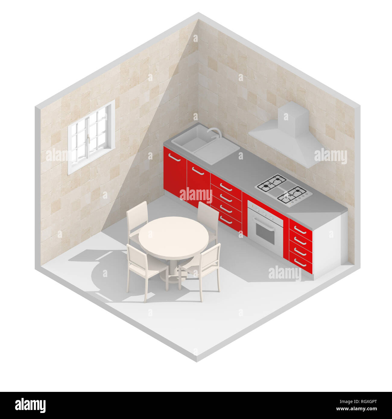 Illustration de rendu 3D isométrique de la cuisine domestique meublé Banque D'Images