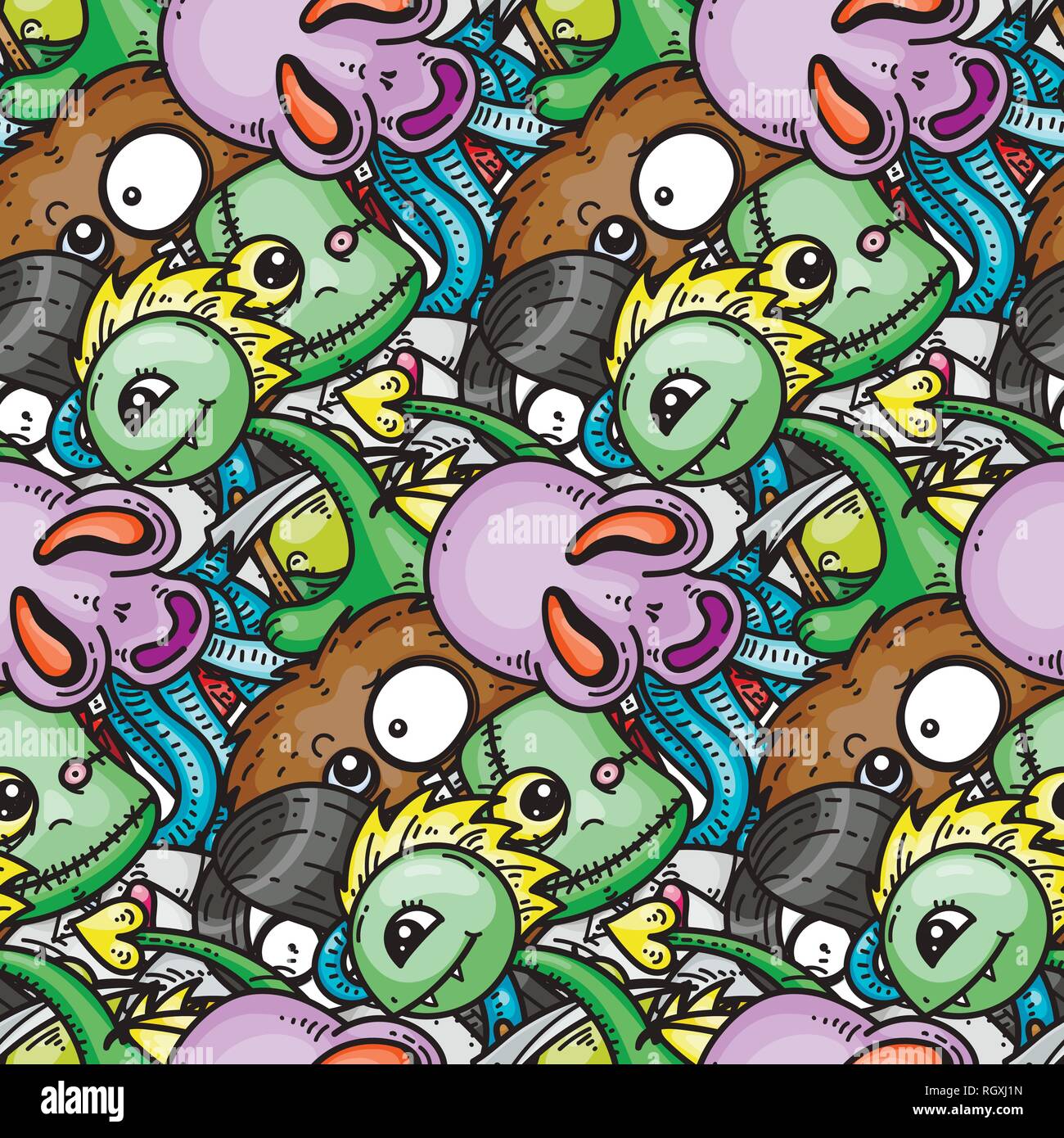 Modèle sans couture avec cute cartoon monstres. Prêt pour l'emballage, du papier d'emballage, d'impression, papier peint, tissu, textile, mode, décoration, etc. Vector Illustration de Vecteur