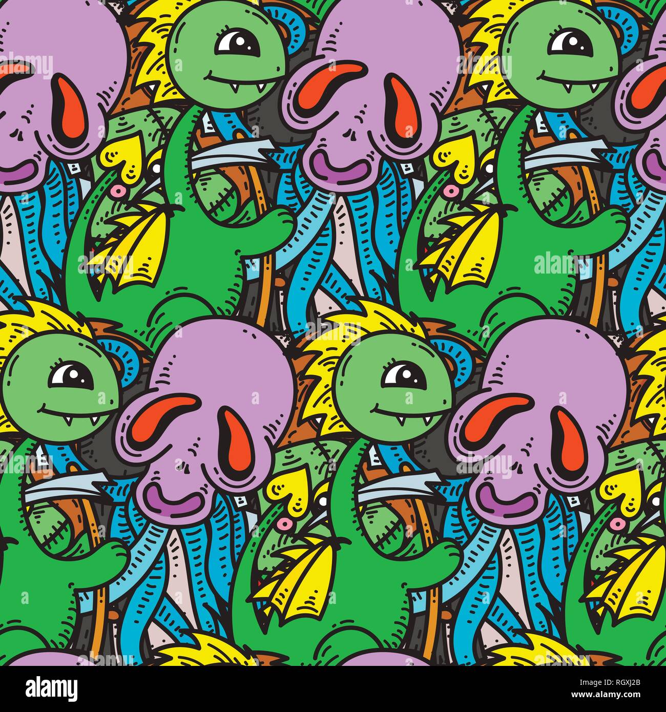 Modèle sans couture avec cute cartoon monstres. Prêt pour l'emballage, du papier d'emballage, d'impression, papier peint, tissu, textile, mode, décoration, etc. Vector Illustration de Vecteur