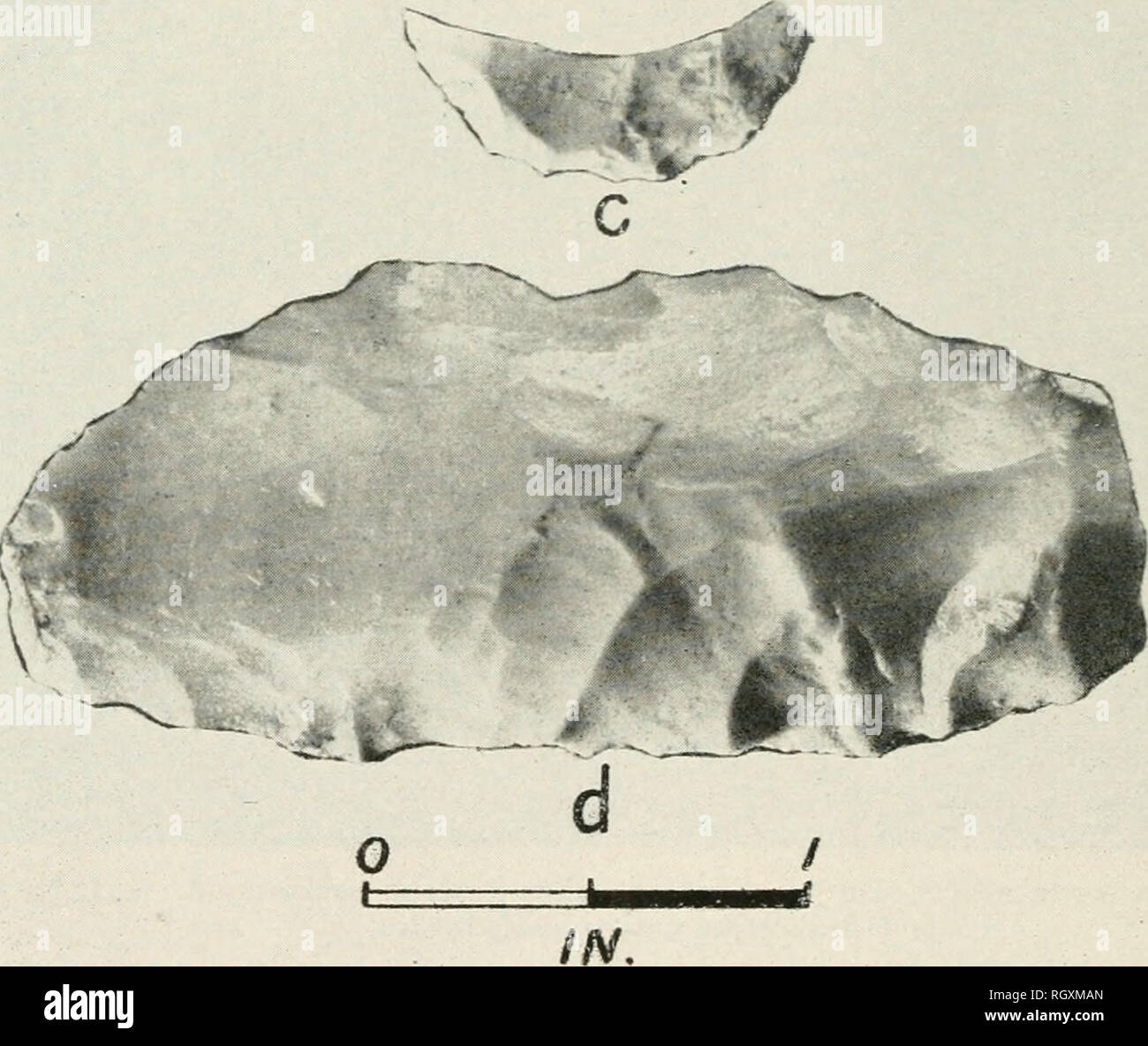 . Bulletin. De l'ethnologie. CM.. a, b, Graver à partir de la zone 9, place J-5. c, d. Le couteau et le fragment de racloir miniature à partir de la zone 14, place J-5.. Veuillez noter que ces images sont extraites de la page numérisée des images qui peuvent avoir été retouchées numériquement pour plus de lisibilité - coloration et l'aspect de ces illustrations ne peut pas parfaitement ressembler à l'œuvre originale.. Smithsonian Institution. Bureau of American Ethnology. Washington : G. P. O. Banque D'Images
