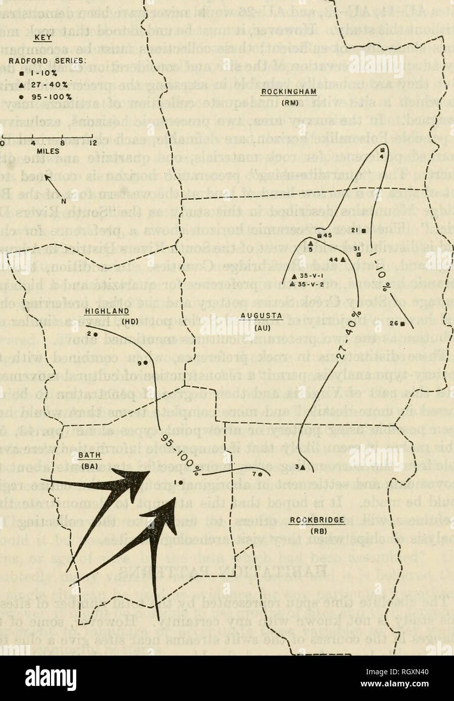 . Bulletin. De l'ethnologie. Anthrop. Pap. N° 57] les modèles culturels, Virginie-^HOLLAND 73 r- I ) t RADFORD SÉRIE a 1-10 % 27-40 % UNE • 95-100 % I I. Figure 12.-direction du mouvement de la série vers le nord-ouest de la Poterie Radford, Virginia.. Veuillez noter que ces images sont extraites de la page numérisée des images qui peuvent avoir été retouchées numériquement pour plus de lisibilité - coloration et l'aspect de ces illustrations ne peut pas parfaitement ressembler à l'œuvre originale.. Smithsonian Institution. Bureau of American Ethnology. Washington : G. P. O. Banque D'Images