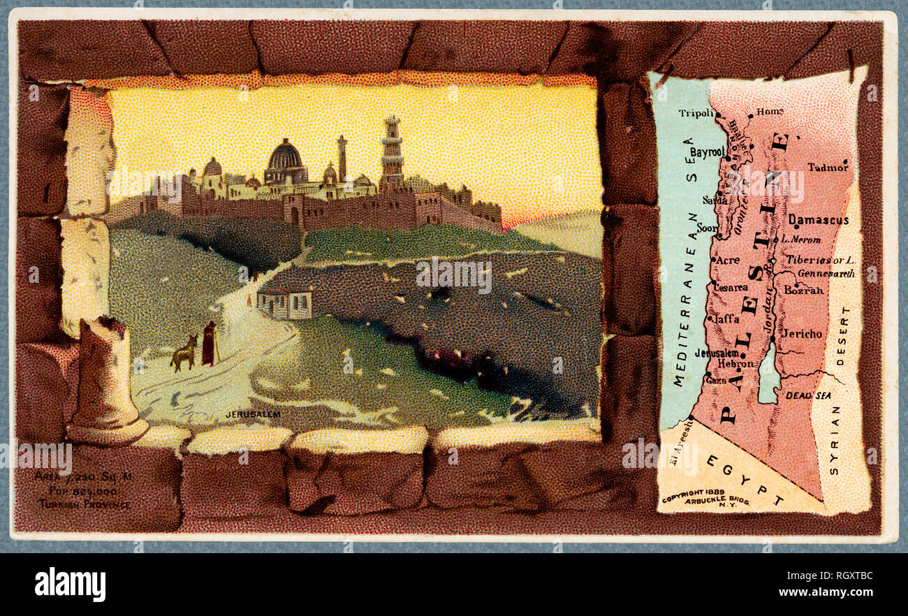 Carte antique de la Palestine de 1889 carte de publicité. Banque D'Images