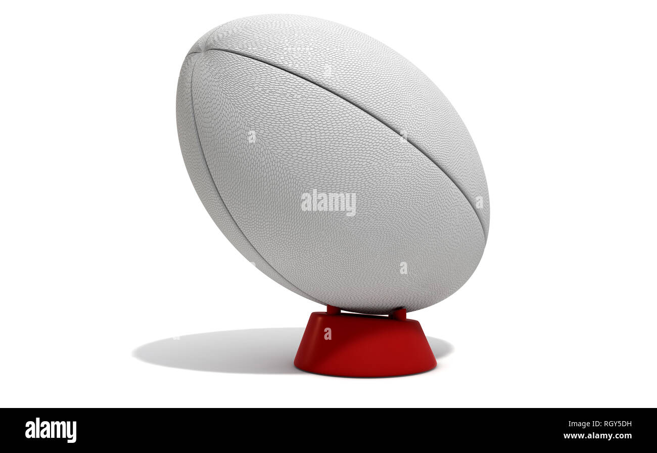 Un fond blanc texturé ballon de rugby sur un tee sur un fond blanc isolé - 3D render Banque D'Images