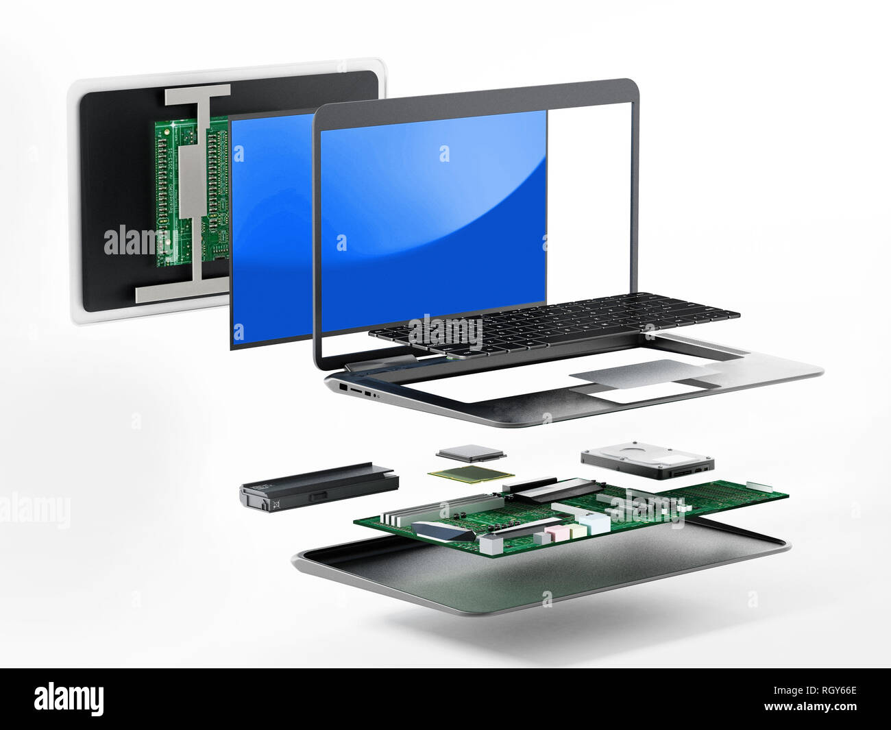 Structure de l'ordinateur portable montrant des pièces de rechange. 3D  illustration Photo Stock - Alamy