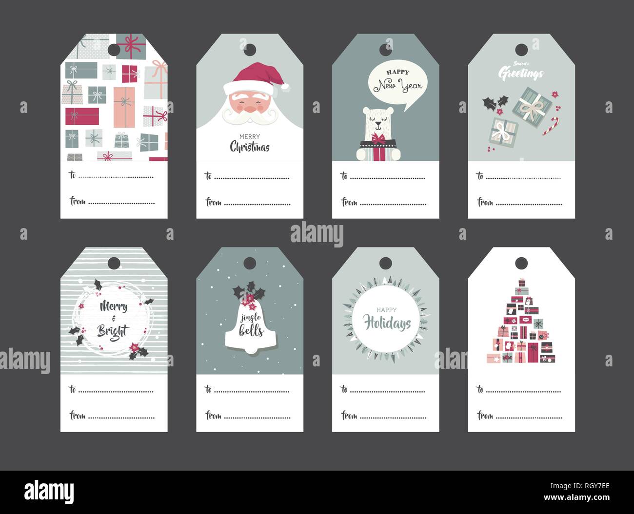 Cadeaux de Noël jeu de tags dans le style rétro . vector illustration design Illustration de Vecteur