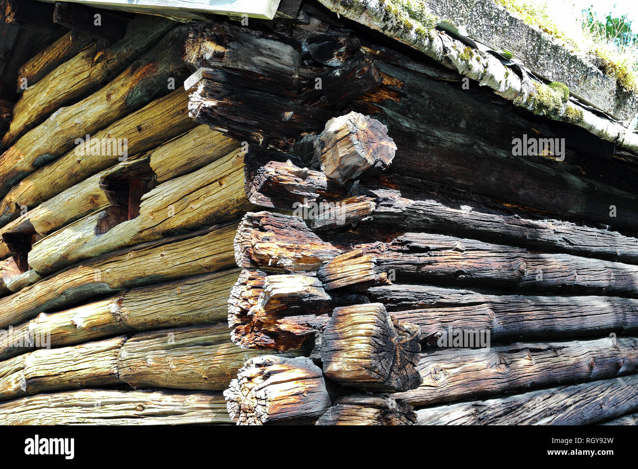 Détail de bois sur maison en bois traditionnelle norvégienne Banque D'Images