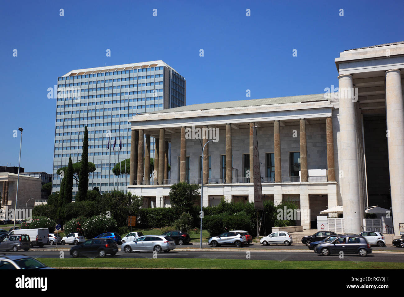 Museo Nazionale Preistorico Etnografico, Piazza Guglielmo Marconi, Esposizione Universale di Roma, Weltausstellung Rom, EUR, Italien Banque D'Images